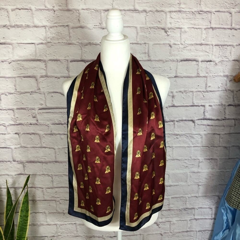 Vintage lion print silk rectangle scarf